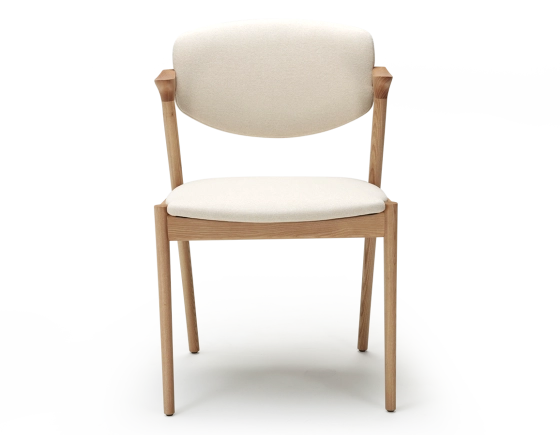 Scandinavian chair natural wood finish with off-white fabric seat
