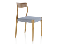 Scandinavian chair cherry-stained wood, blue chevron fabric seat Scandinavian chair cherry-stained wood, blue chevron fabric seat