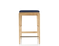 Tabouret de bar design H60 cm bois teinte naturelle assise tissu bleu marine