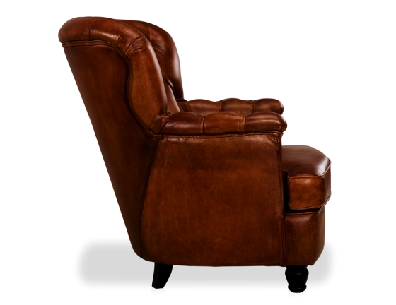 Fauteuil Chesterfield cuir marron vintage moyen dossier