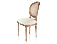 Chaise ancienne style Louis XVI bois teinte ancienne dossier canné assise tissu chevron beige Chaise ancienne style Louis XVI bois teinte ancienne dossier canné assise tissu chevron beige