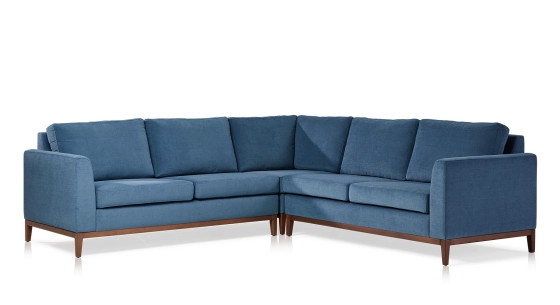 Canapé d'angle 6 places avec angle gauche plus long tissu bleu jean (3G - A - 2D)