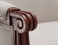 Louis XVI style bergère armchair wood antique stain and natural beige fabric Louis XVI style bergère armchair wood antique stain and natural beige fabric