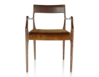 Chaise scandinave avec accoudoirs bois teinte marron foncé assise tissu velours bronze Chaise scandinave avec accoudoirs bois teinte marron foncé assise tissu velours bronze
