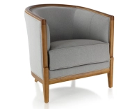 Fauteuil ancien bois teinte merisier et tissu gris clair Fauteuil ancien bois teinte merisier et tissu gris clair