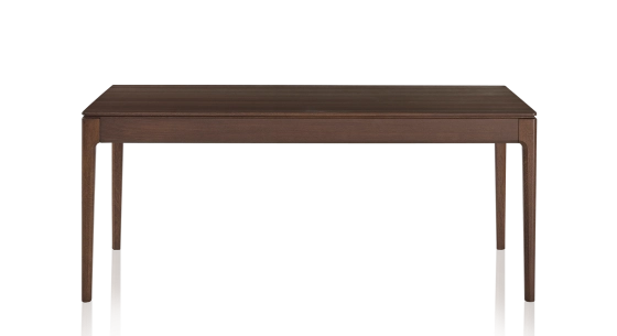 Table salle à manger 8 à 10 personnes en chêne teinte marron foncé plateau bois 210x100 cm