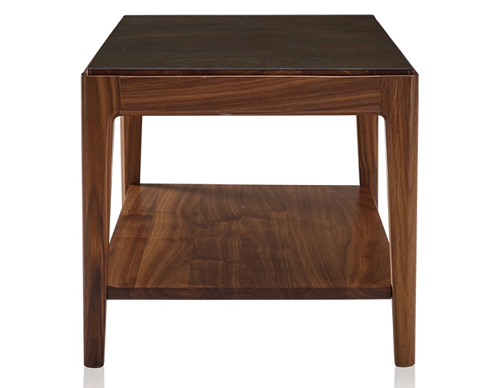 Table basse rectangulaire en noyer et céramique avec tablette en bois teinte naturelle plateau céramique brun oxydé 100x50 cm Table basse rectangulaire en noyer et céramique avec tablette en bois teinte naturelle plateau céramique brun oxydé 100x50 cm