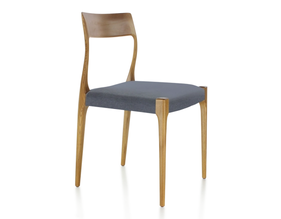 Scandinavian chair cherry-stained wood, grey fabric seat