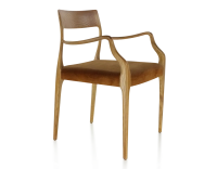 Chaise scandinave avec accoudoirs bois teinte merisier assise tissu velours bronze Chaise scandinave avec accoudoirs bois teinte merisier assise tissu velours bronze