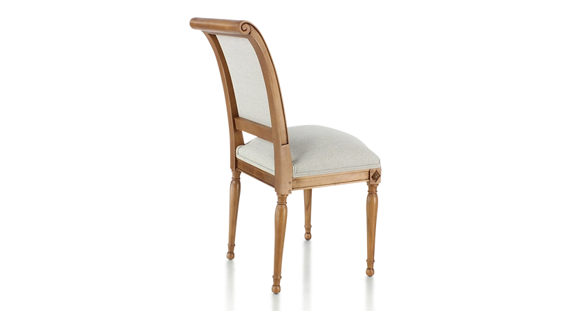 Chaise ancienne style directoire bois teinte ancienne et tissu beige naturel
