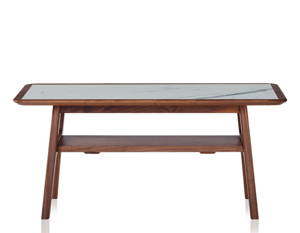 Table basse rectangulaire en noyer et céramique bois teinte naturelle plateau céramique effet marbre blanc 100x50 cm Table basse rectangulaire en noyer et céramique bois teinte naturelle plateau céramique effet marbre blanc 100x50 cm