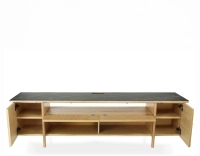 Meuble TV en chêne naturel et céramique marbre noir Meuble TV en chêne naturel et céramique marbre noir