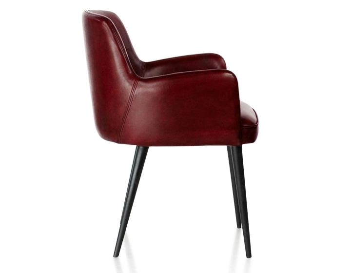 Vintage armchair with leather armrests burgundy