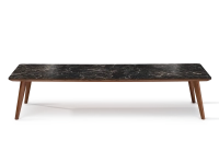 F7 rectangular coffee table in walnut and ceramic Natural stained wood and black marble effect ceramic M2 160x60x40 cm