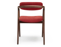 Chaise scandinave bois teinte noyer assise tissu beige orange brulé Chaise scandinave bois teinte noyer assise tissu beige orange brulé