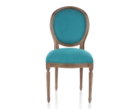 Chaise ancienne style Louis XVI bois teinte marron foncé et tissu bleu turquoise