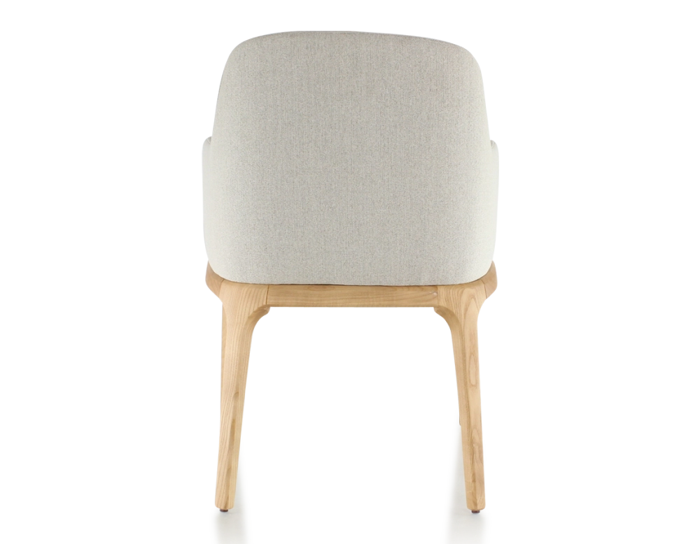 Chaise design avec accoudoirs bois teinte naturelle et tissu beige naturel Chaise design avec accoudoirs bois teinte naturelle et tissu beige naturel