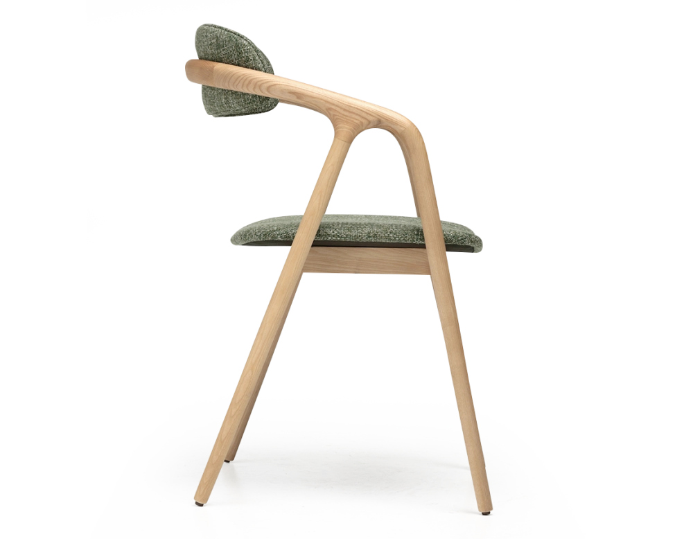 Scandinavian chair wood with natural finish, seat in green mottled fabric. Scandinavian chair wood with natural finish, seat in green mottled fabric.