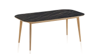 Table salle à manger 6 personnes en chêne et céramique avec bois teinte naturelle et plateau céramique effet marbre noir 140x90 cm Table salle à manger 6 personnes en chêne et céramique avec bois teinte naturelle et plateau céramique effet marbre noir 140x90 cm