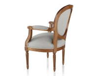 Fauteuil ancien style Louis XVI bois teinte ancienne et tissu gris clair Fauteuil ancien style Louis XVI bois teinte ancienne et tissu gris clair