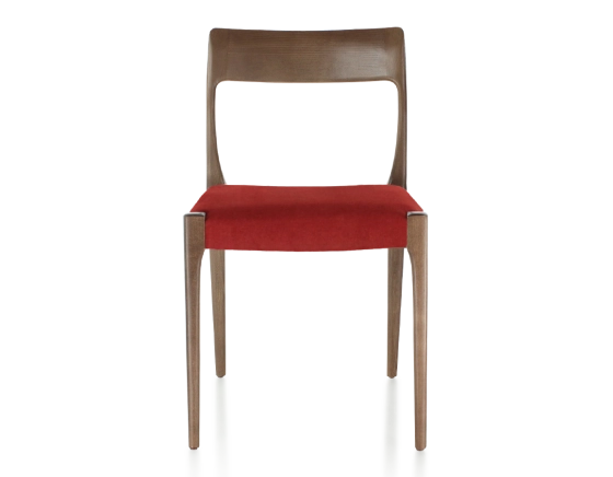 Chaise scandinave bois teinte marron foncé assise tissu bordeaux