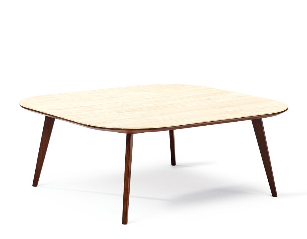 Table basse carré aux angles arrondis F2 en chêne et céramique bois teinte marron foncé plateau céramique effet pierre travertin 90x90x30 cm Table basse carré aux angles arrondis F2 en chêne et céramique bois teinte marron foncé plateau céramique effet pierre travertin 90x90x30 cm