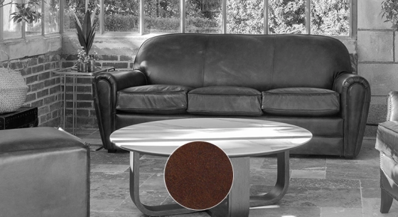 3 seater leather club sofa dark brown piped armrests