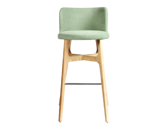 Tabouret de bar h80 cm bois teinte naturelle assise tissu vert