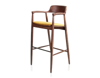 Bar stool h80 cm walnut-stained wood, yellow fabric seat Bar stool h80 cm walnut-stained wood, yellow fabric seat