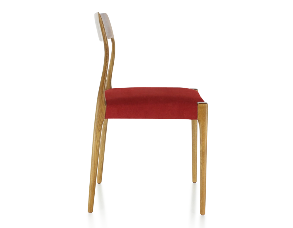Scandinavian chair cherry stained wood burgundy fabric seat Scandinavian chair cherry stained wood burgundy fabric seat