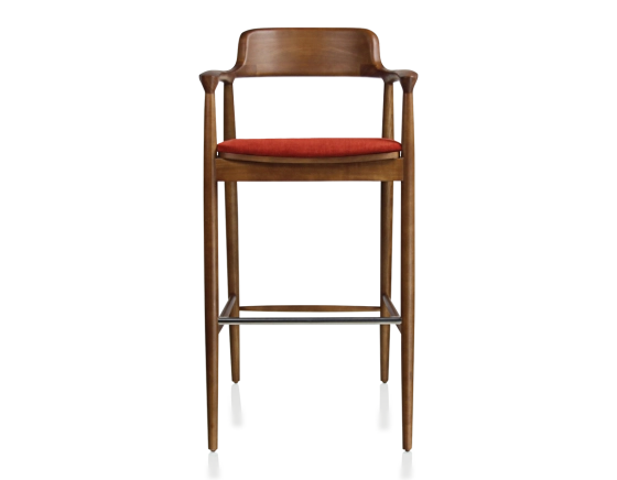 Tabouret de bar h80 cm bois teinte merisier assise tissu orange brulé