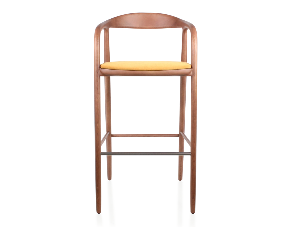 Tabouret de bar h80 cm teinte noyer assise tissu jaune bois teinte noyer et tissu jaune Tabouret de bar h80 cm teinte noyer assise tissu jaune bois teinte noyer et tissu jaune