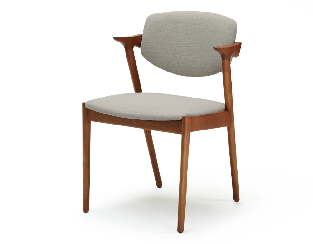 Chaise design teinte merisier et tissu beige naturel bois teinte merisier assise tissu beige naturel Chaise design teinte merisier et tissu beige naturel bois teinte merisier assise tissu beige naturel
