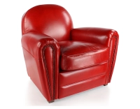 Leather club armchair red studded armrests Leather club armchair red studded armrests
