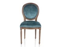 Chaise ancienne style Louis XVI bois teinte marron foncé et tissu velours bleu pétrole