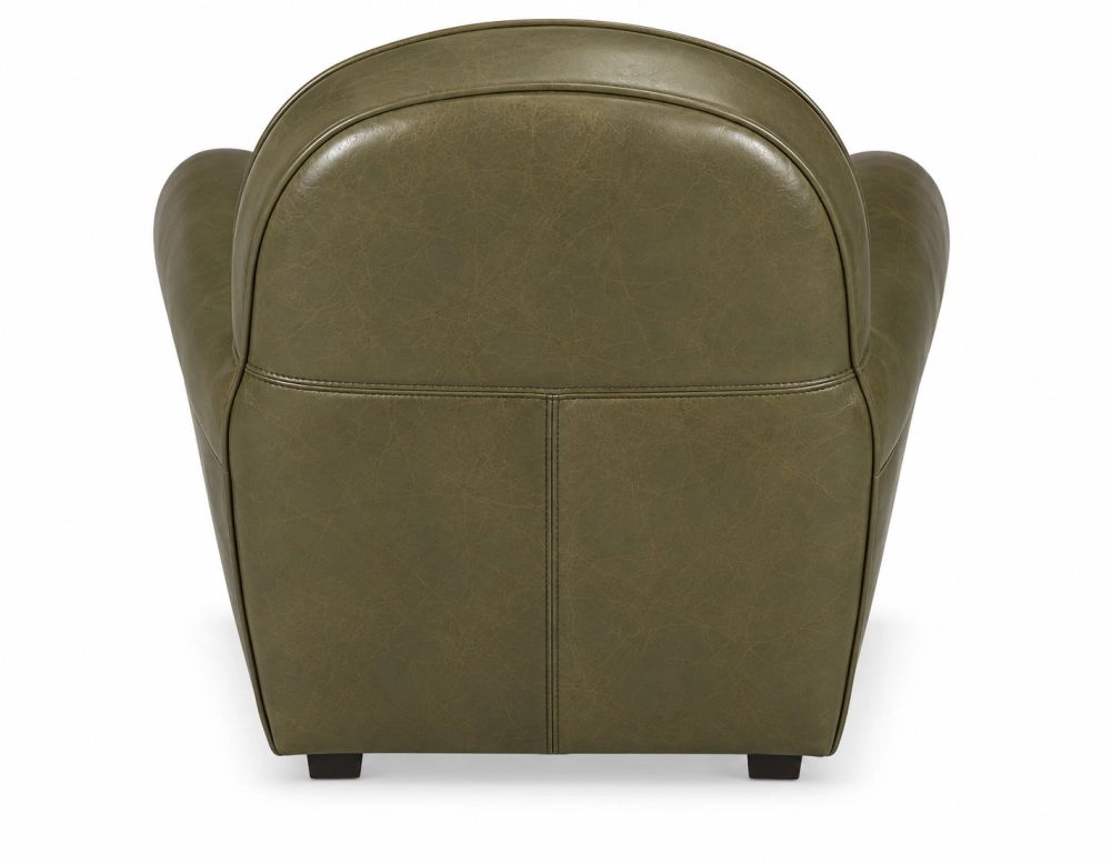 Fauteuil club cuir vert olive accoudoirs passepoil