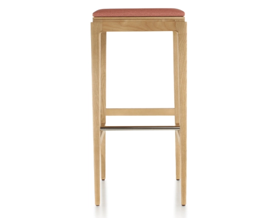 Tabouret de bar design H80 cm bois teinte naturelle assise tissu rose corail