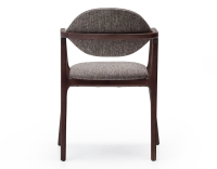 Chaise design avec accoudoirs bois teinte foncée et tissu chiné marron Chaise design avec accoudoirs bois teinte foncée et tissu chiné marron
