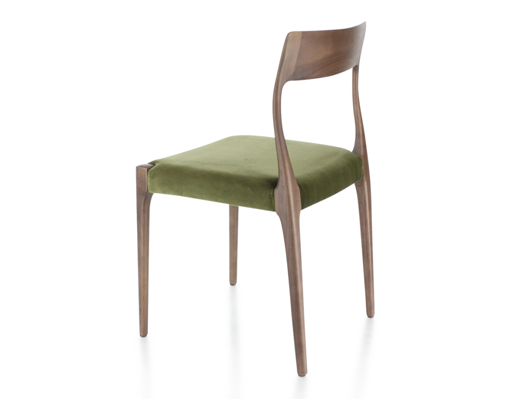 Chaise scandinave bois teinte marron foncé assise tissu vert olive Chaise scandinave bois teinte marron foncé assise tissu vert olive