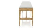 Banc design bois teinte naturelle assise tissu beige naturel L140 cm Banc design bois teinte naturelle assise tissu beige naturel L140 cm