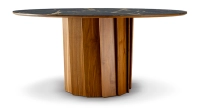 Round dining table for 6 people in walnut and ceramic natural tint black marble effect top 120 cm Round dining table for 6 people in walnut and ceramic natural tint black marble effect top 120 cm