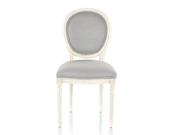 Antique Louis XVI style chair white cerused wood stain and light grey fabric