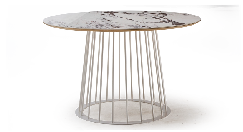 Table salle à manger ronde en chêne et céramique pied métal blanc et plateau céramique effet marbre blanc m3 120x120 Table salle à manger ronde en chêne et céramique pied métal blanc et plateau céramique effet marbre blanc m3 120x120