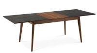 Extending table for 8 to 10 people in walnut and ceramic with wooden extensions with natural wood stain and slate effect ceramic top 180x100 cm