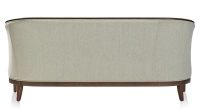 Canapé ancien 3 places bois teinte noyer et tissu beige naturel Canapé ancien 3 places bois teinte noyer et tissu beige naturel