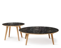 Table basse ronde F1 en chêne et céramique bois teinte naturelle plateau céramique effet marbre noir M2 60x60x30 cm