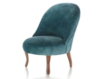 Fauteuil crapaud sans accoudoirs pieds bois teinte noyer et tissu velours bleu pétrole Fauteuil crapaud sans accoudoirs pieds bois teinte noyer et tissu velours bleu pétrole
