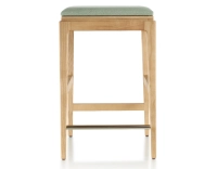 H60 cm designer bar stool natural tint wood, sage green leather seat H60 cm designer bar stool natural tint wood, sage green leather seat