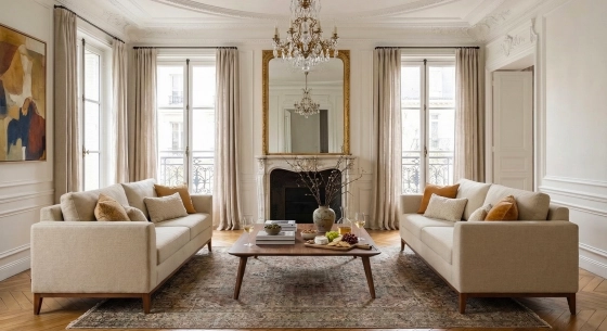 Canapé design 3 places tissu chiné beige