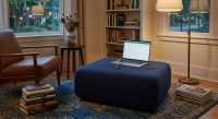 Antique 3 seater sofa en tissu bleu nuit